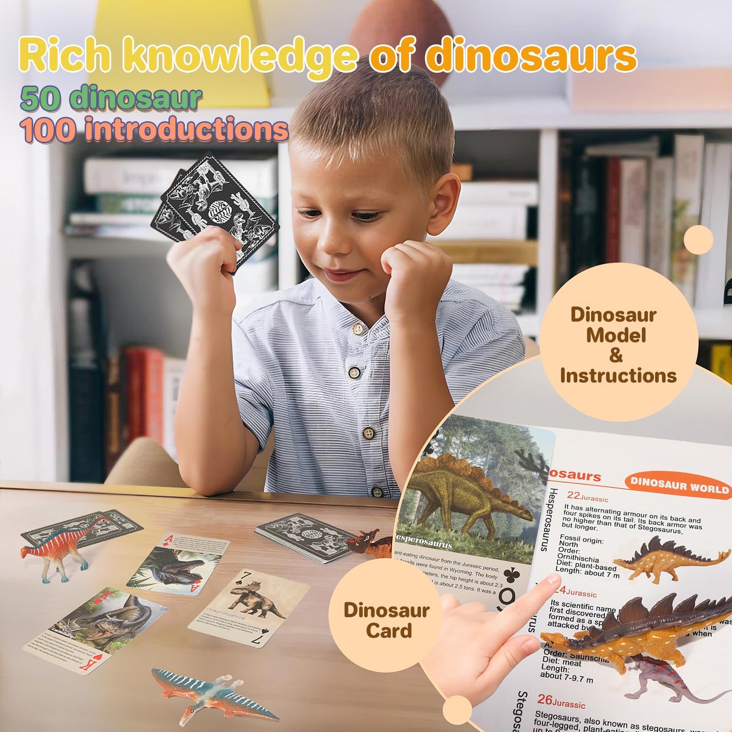 BIWASE Dinosaur Toys Book: 50 Dinosaurs Figures & 54 Cards – Interactive Kids Educational Toy