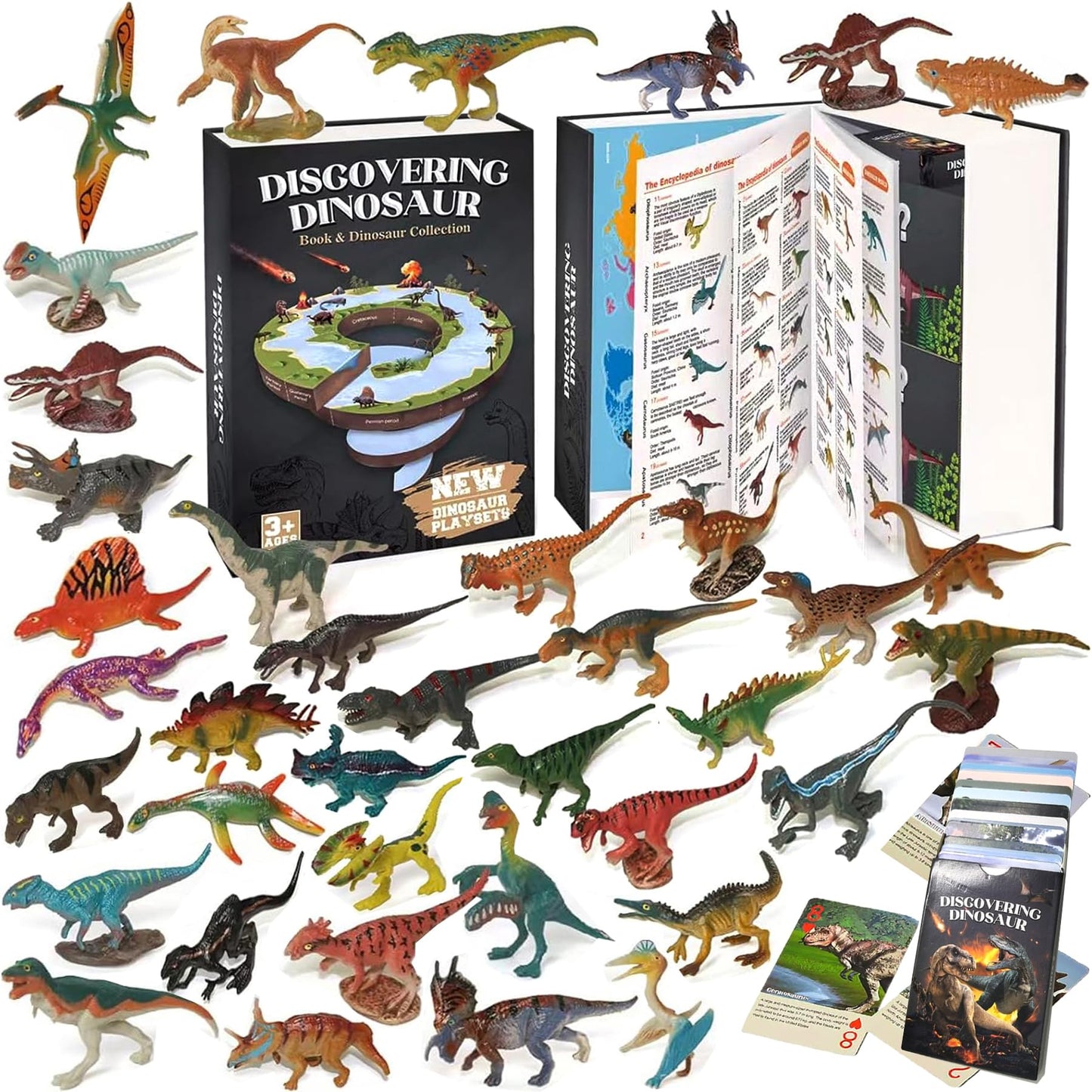 BIWASE Dinosaur Toys Set – 50 Realistic Figures, Cards & Book for Ages 3-12