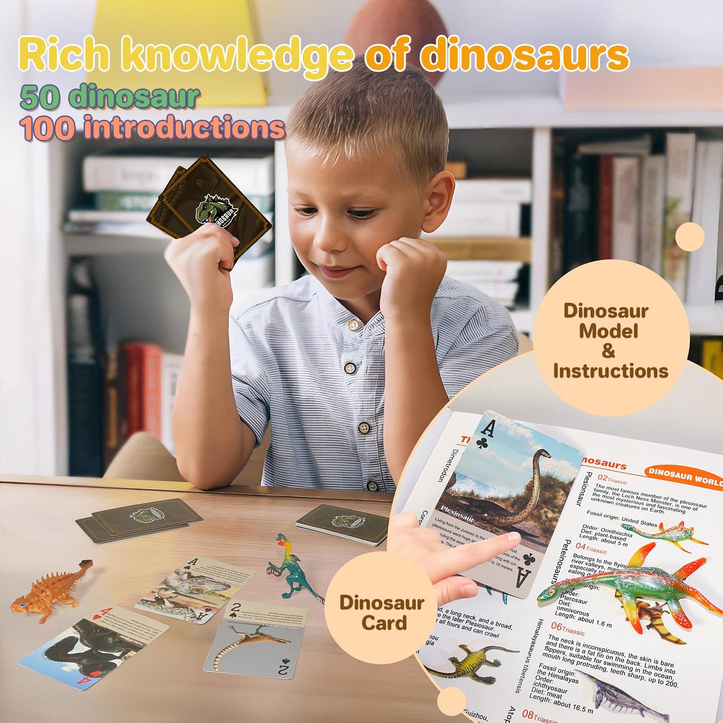 BIWASE Dinosaur Toys Set – 50 Realistic Figures, Cards & Book for Ages 3-12