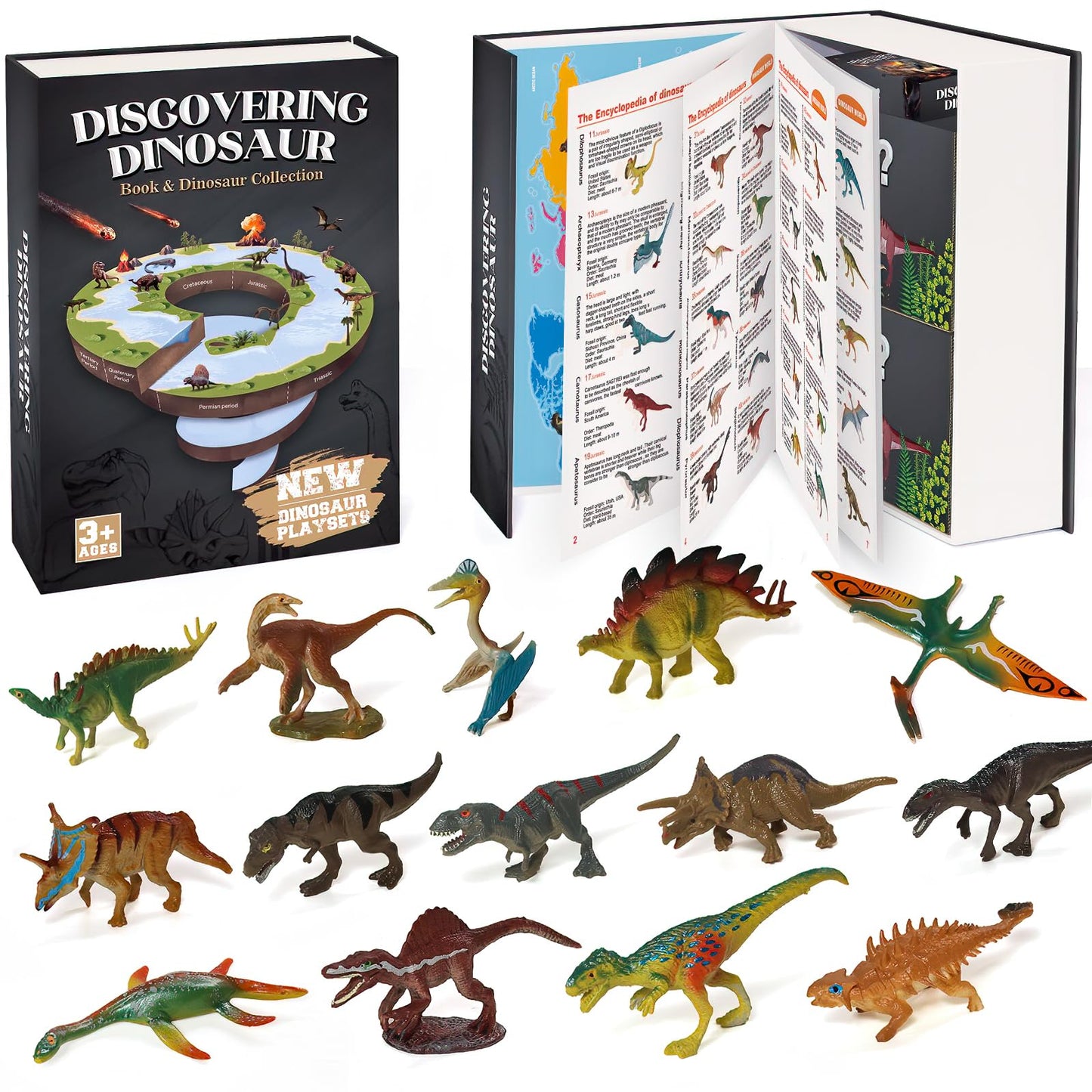 BIWASE Dinosaur Toys Set – 50 Realistic Figures, Cards & Book for Ages 3-12