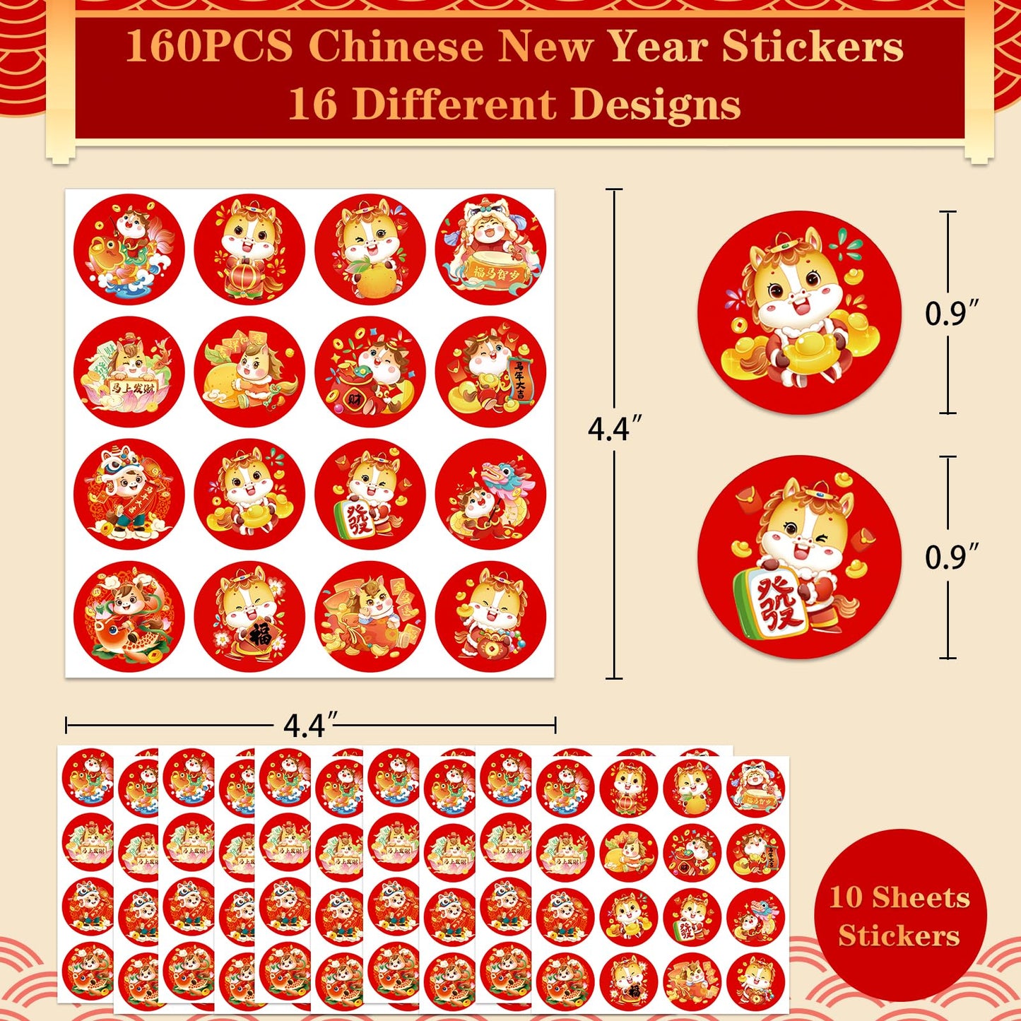 BIZIBAFF 160PCS Lunar New Year Stickers – 2026 Year of the Horse Collection