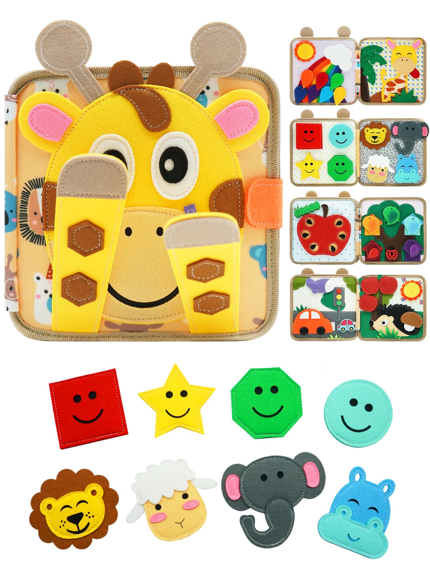 BizyKoady Busy Book for Toddlers 1-3 – Montessori Sensory Toy, Giraffe Theme, Travel Activity Book