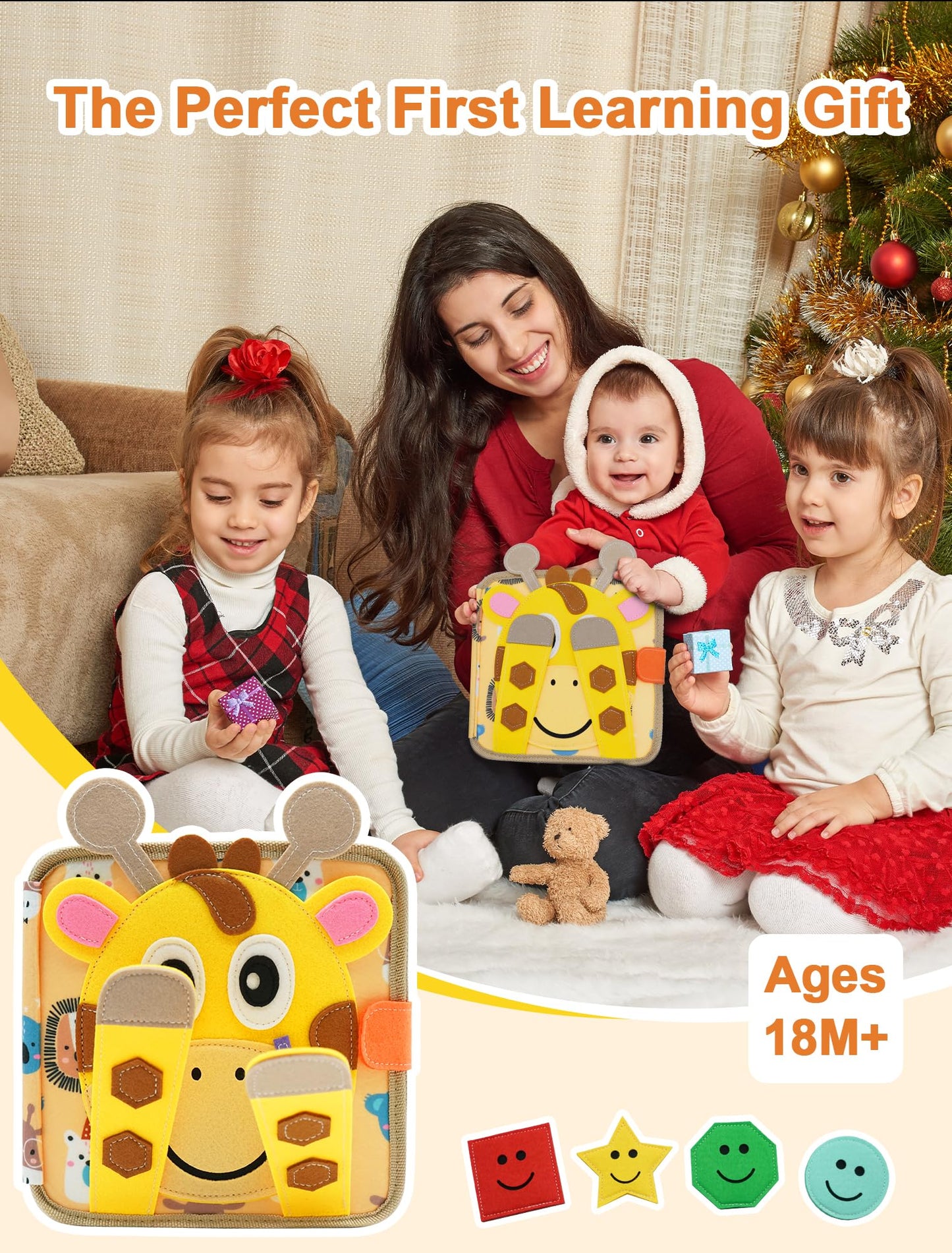 BizyKoady Busy Book for Toddlers 1-3 – Montessori Sensory Toy, Giraffe Theme, Travel Activity Book