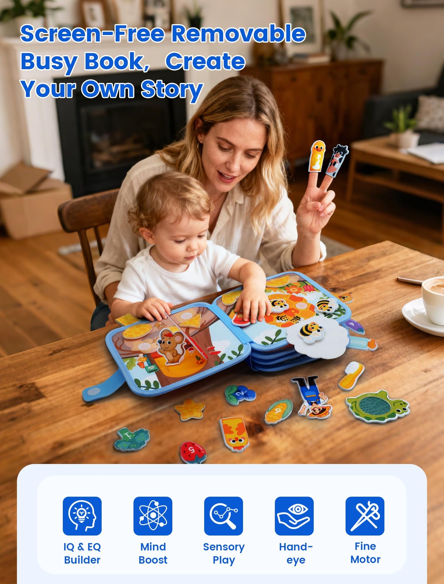 BizyKoady Toddler Busy Book for 1-3 | Montessori Felt Busy Board | Screen-Free Learning & Travel Toy