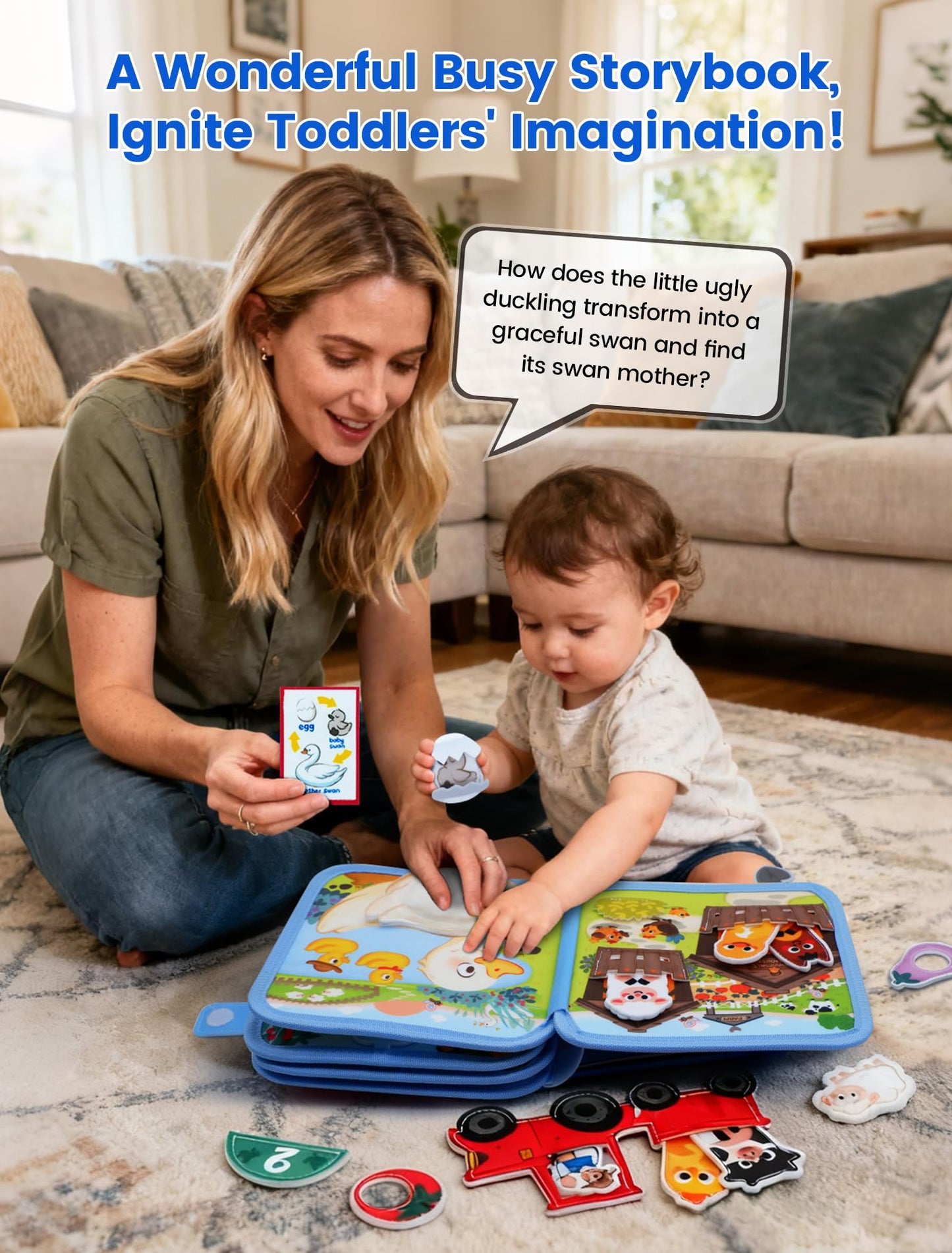BizyKoady Montessori Busy Book for Toddlers 1-3 | Farm Quiet Book & Travel Toy