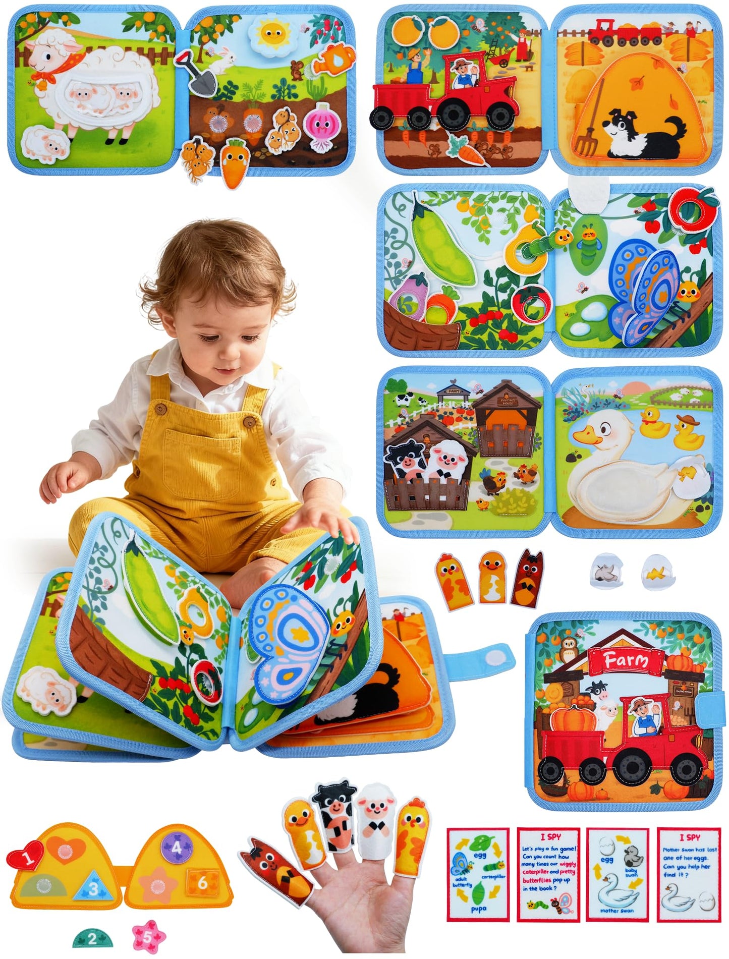 BizyKoady Montessori Busy Book for Toddlers 1-3 | Farm Quiet Book & Travel Toy