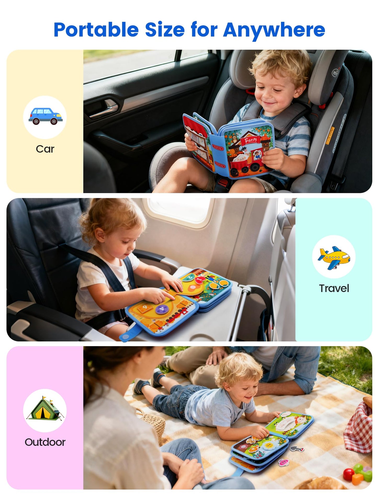 BizyKoady Montessori Busy Book for Toddlers 1-3 | Farm Quiet Book & Travel Toy
