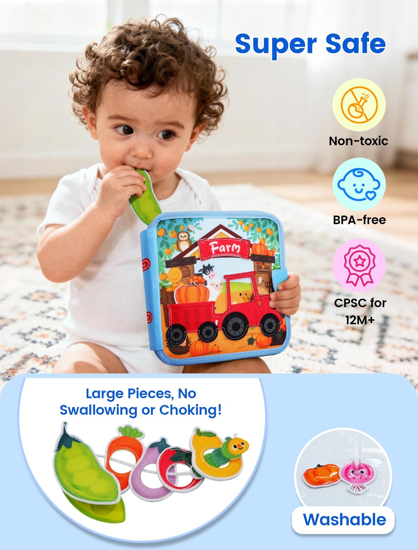 BizyKoady Montessori Busy Book for Toddlers 1-3 | Farm Quiet Book & Travel Toy