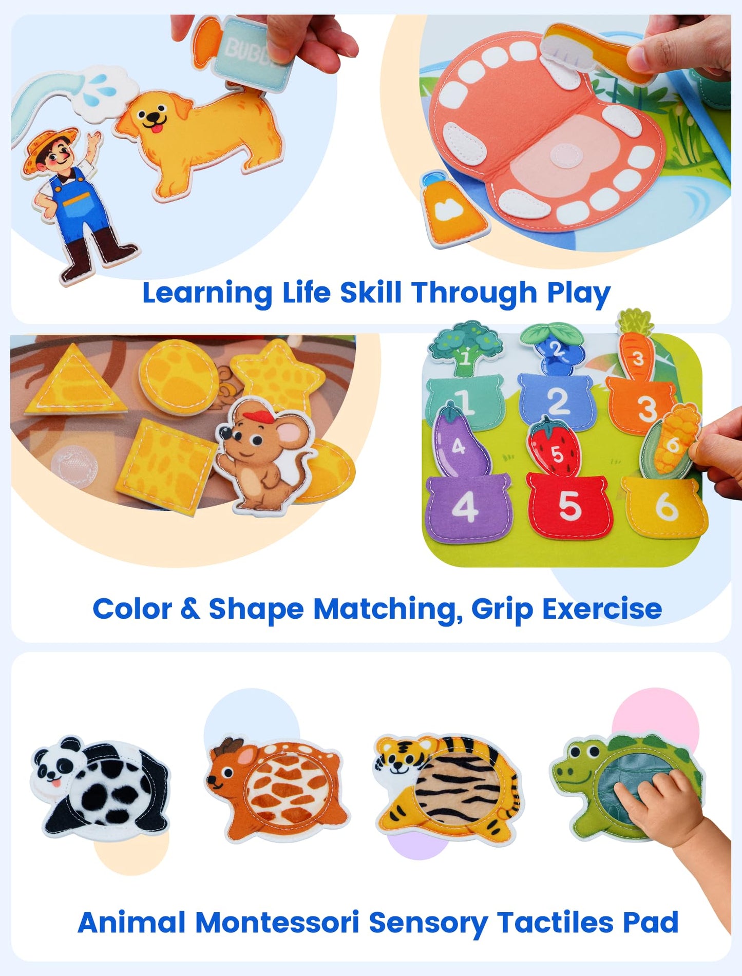 BizyKoady Toddler Busy Book for 1-3 | Montessori Felt Busy Board | Screen-Free Learning & Travel Toy