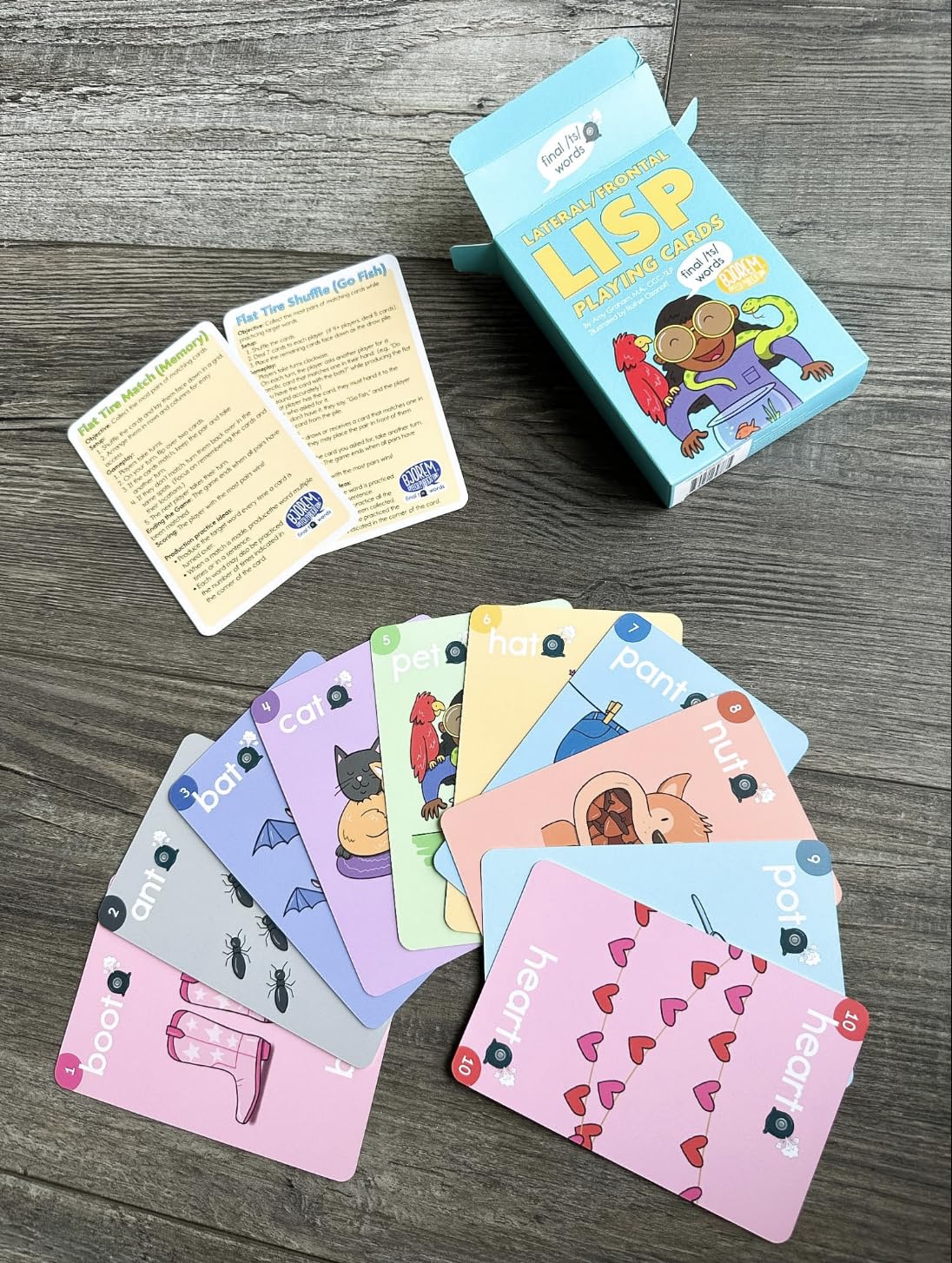 Bjorem Speech® Lateral & Frontal Lisp Playing Cards — Final -ts Word Practice for /s/ Generalization