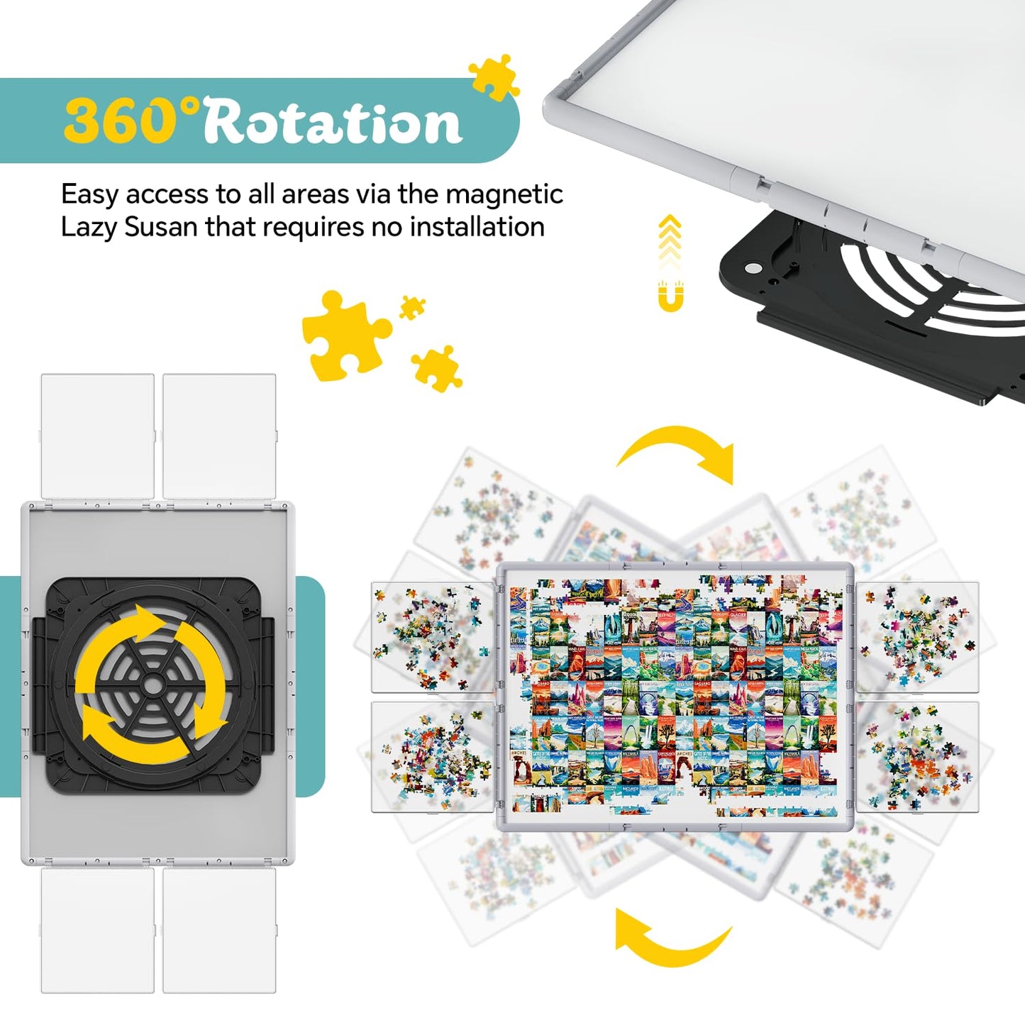 BJPuzT 1000-Piece Puzzle Table — 3-in-1 Portable Dual-Sided with 360° Rotation