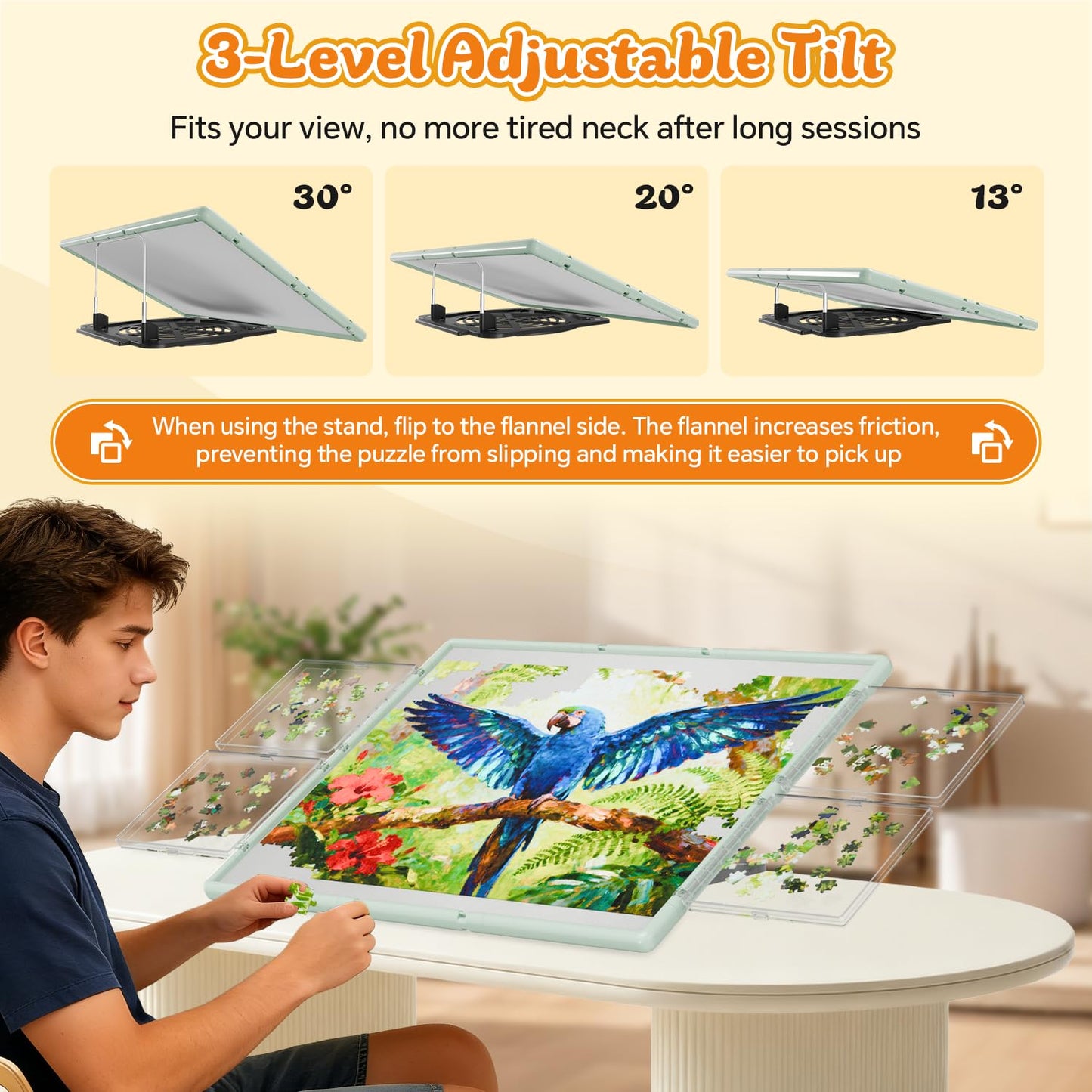 BJPuzT 1500-Piece Rotating Puzzle Table - 3-in-1 Dual-Sided, Portable 36.26x27.6 in