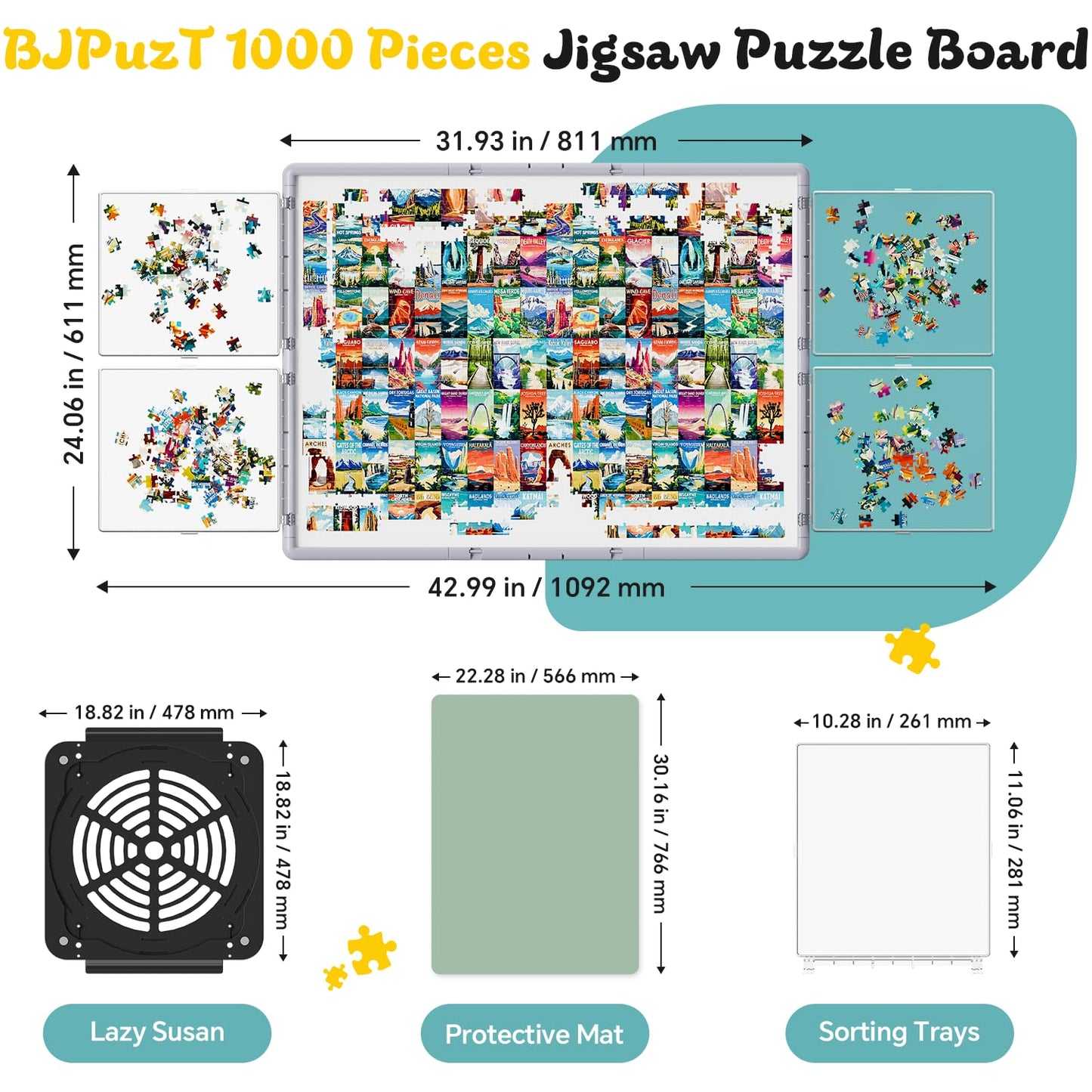 BJPuzT 1000-Piece Puzzle Table — 3-in-1 Portable Dual-Sided with 360° Rotation