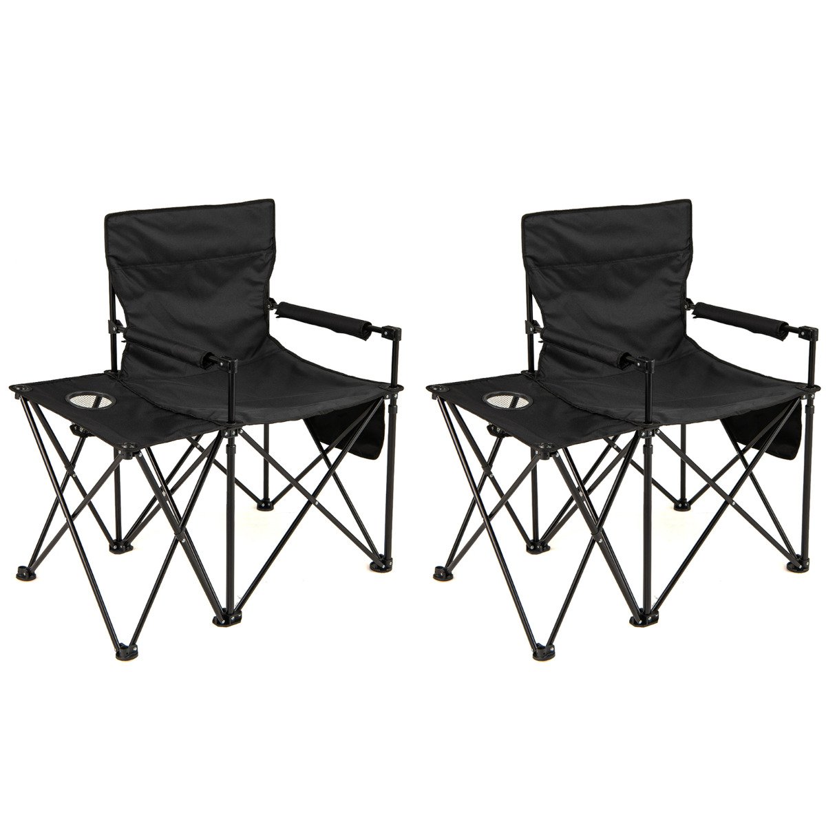 Set of 2 Oversized Camping Chair with Side Table and Storage Pockets-Black