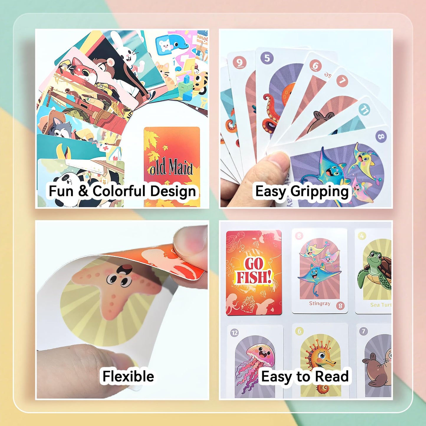 BKBNSJ 2 Decks Old Maid & Go Fish Card Game – Animal Playing Cards for Family Fun