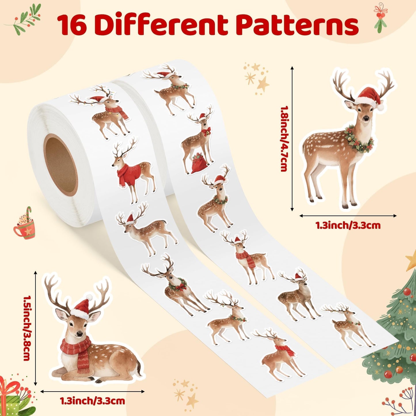 BkeeCten Christmas Watercolor Reindeer Stickers – 16 Elegant Designs, Waterproof Repositionable Vinyl