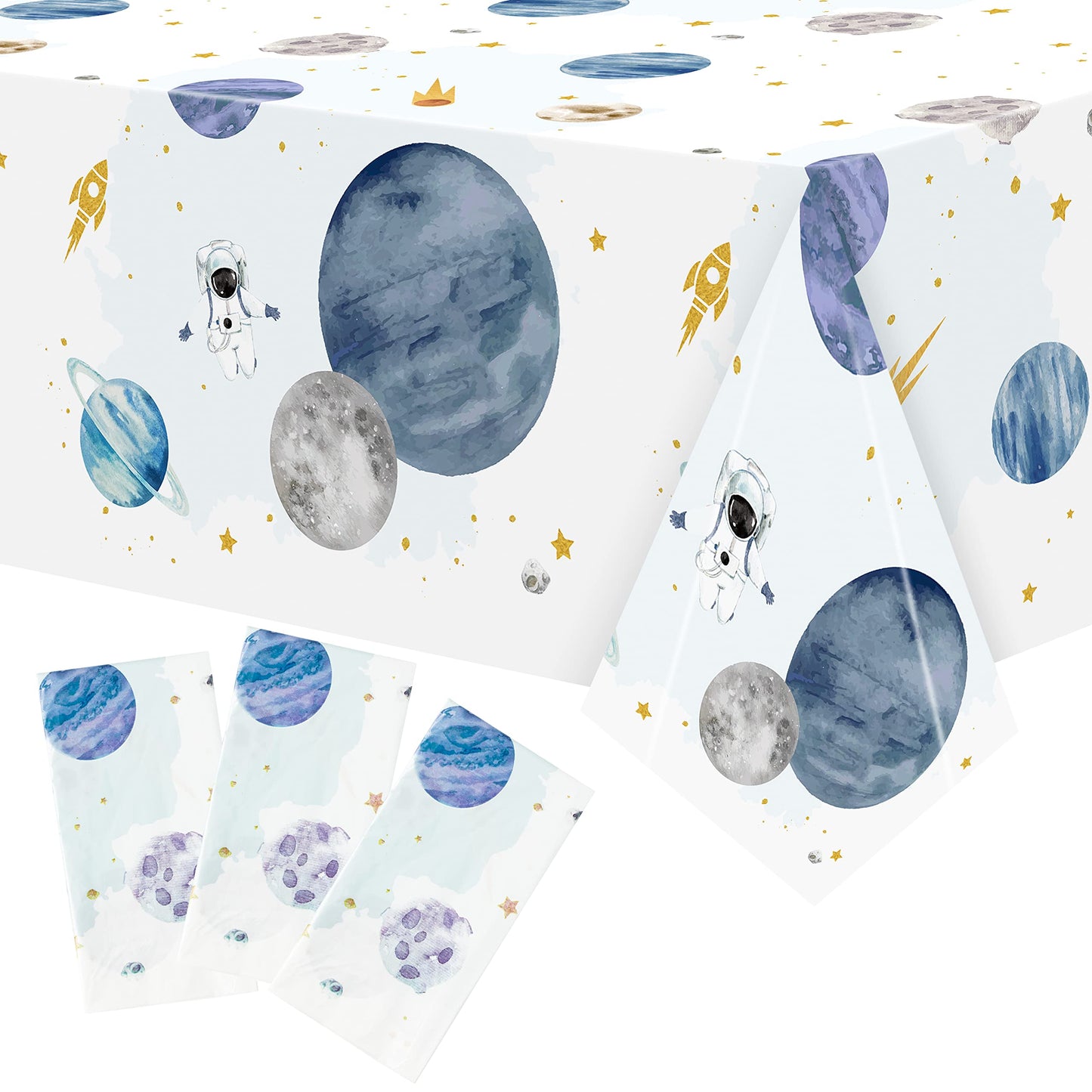 BkeeCten 3Pack First Trip Around The Sun Space Party Tablecloths – 86.6x51 Inch, Disposable Rectangle
