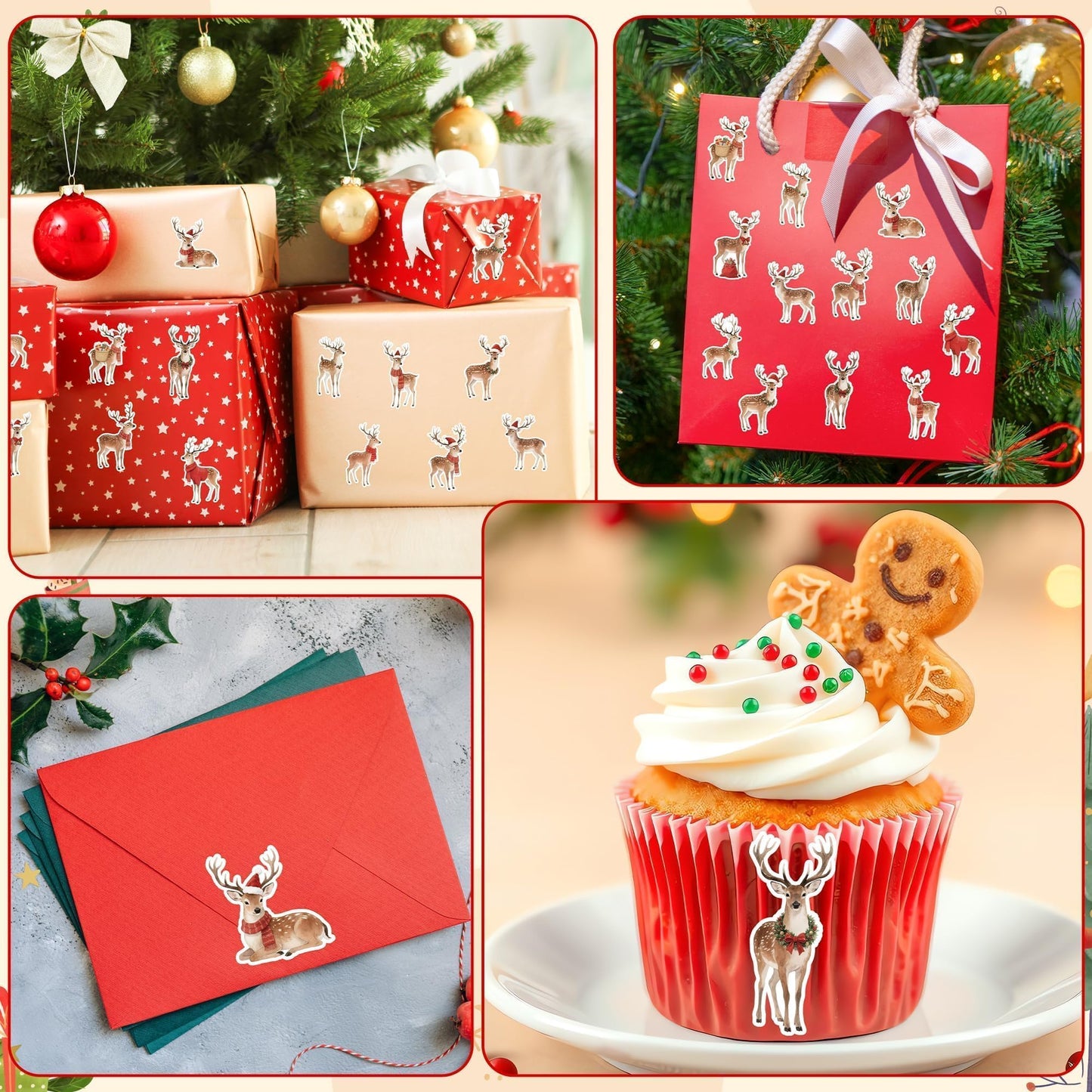 BkeeCten Christmas Watercolor Reindeer Stickers – 16 Elegant Designs, Waterproof Repositionable Vinyl