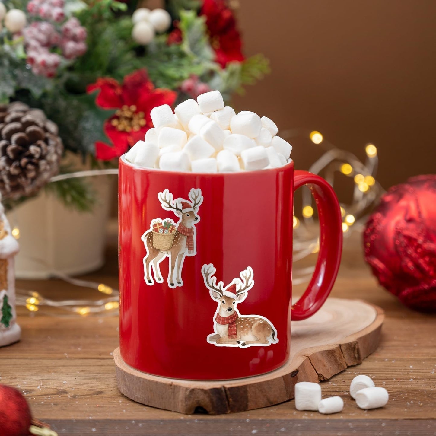 BkeeCten Christmas Watercolor Reindeer Stickers – 16 Elegant Designs, Waterproof Repositionable Vinyl