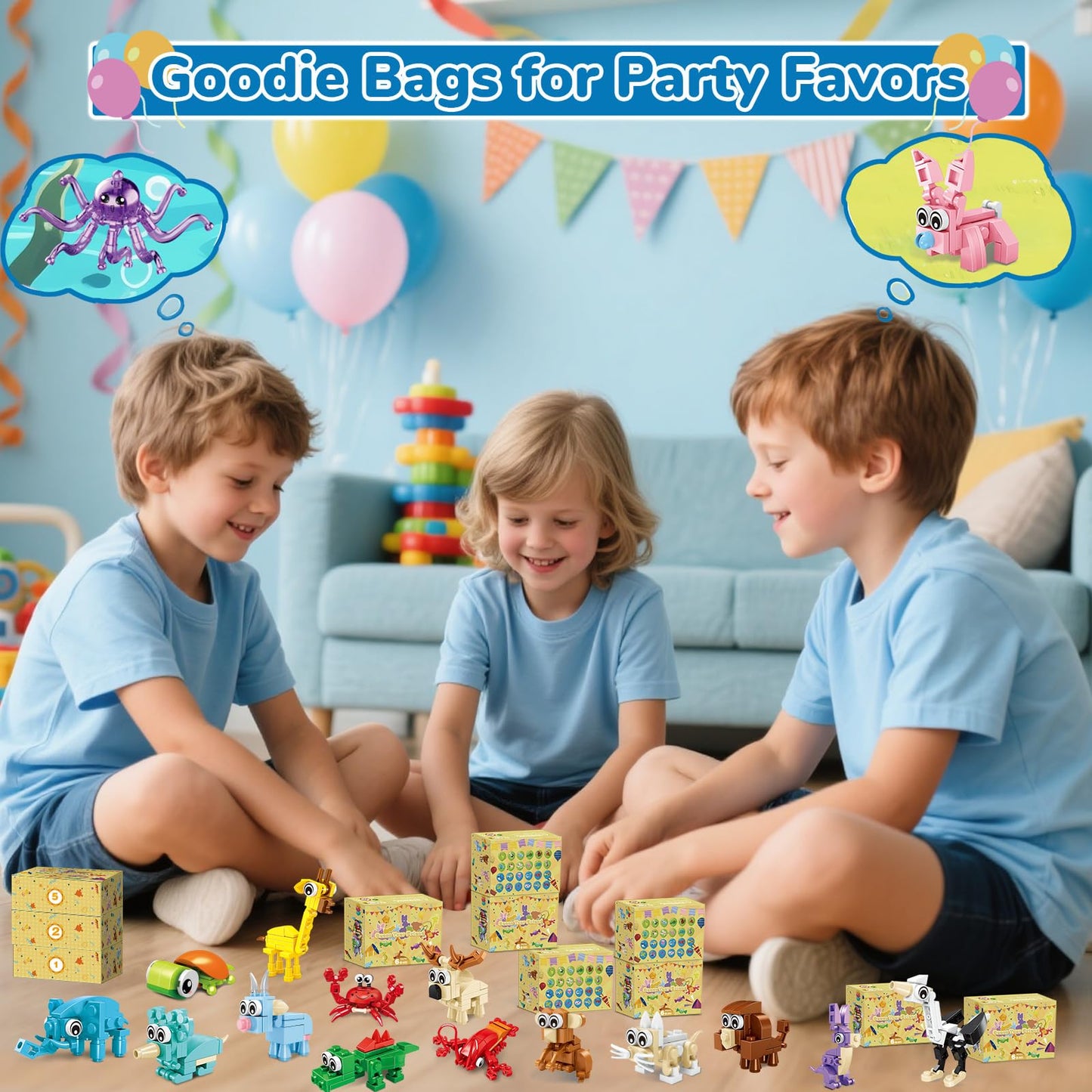 Bklved 24-Pack Mini Animal Building Blocks – Valentines & Classroom Favors for Kids