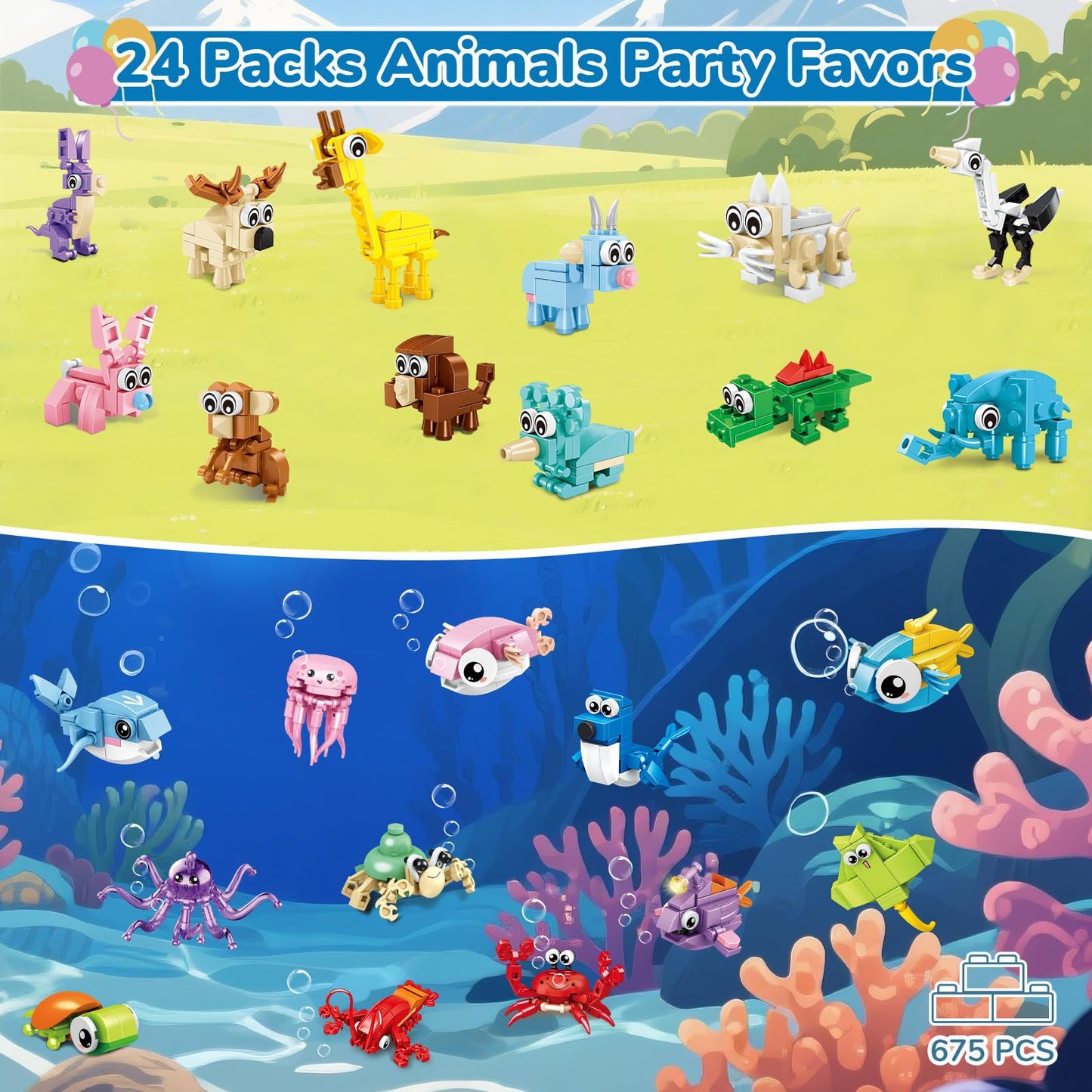 Bklved 24-Pack Mini Animal Building Blocks – Valentines & Classroom Favors for Kids