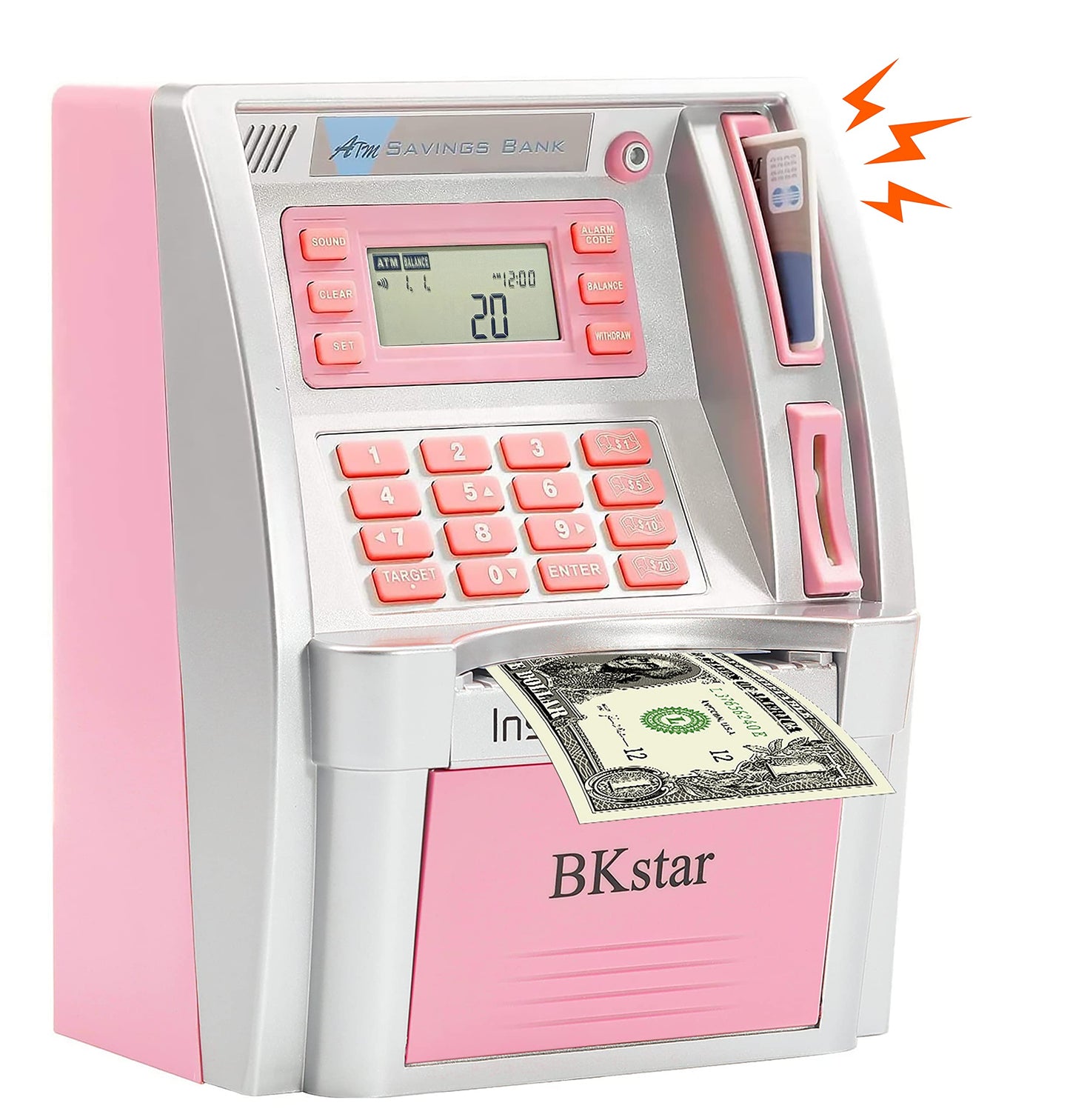 BKstar Kids Talking Pink ATM Piggy Bank with Debit Cards – Auto-Opening Drawer & Balance Calculator