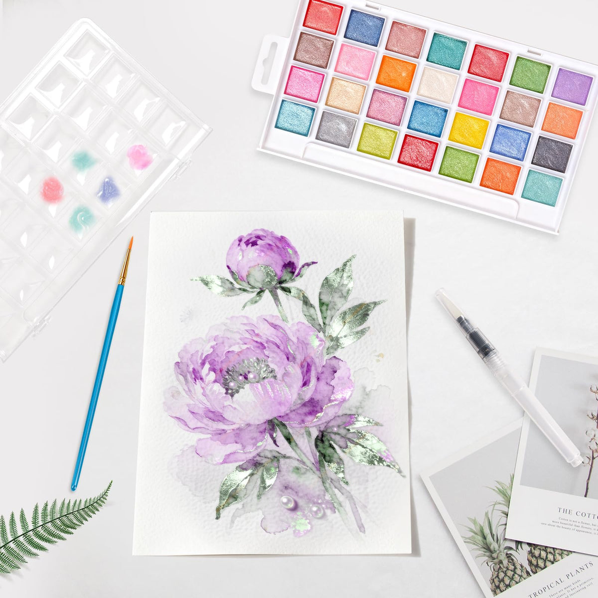 Blablaovy Watercolor Paint Set – 28 Metallic Colors with Brush, Refillable Water Brush Pen & Palette | Non-Toxic for Beginners