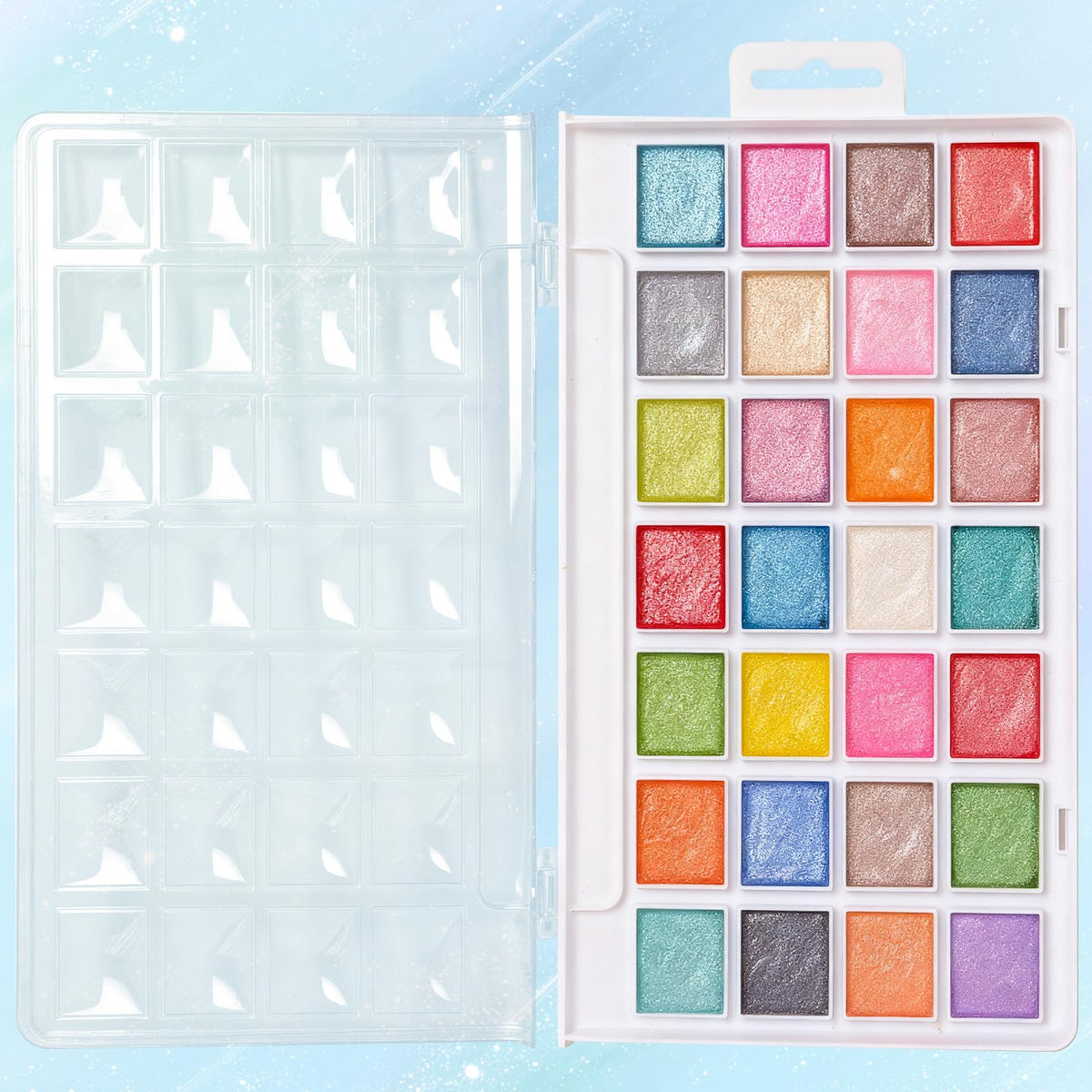 Blablaovy Watercolor Paint Set – 28 Metallic Colors with Brush, Refillable Water Brush Pen & Palette | Non-Toxic for Beginners