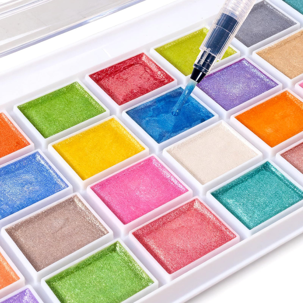 Blablaovy Watercolor Paint Set – 28 Metallic Colors with Brush, Refillable Water Brush Pen & Palette | Non-Toxic for Beginners