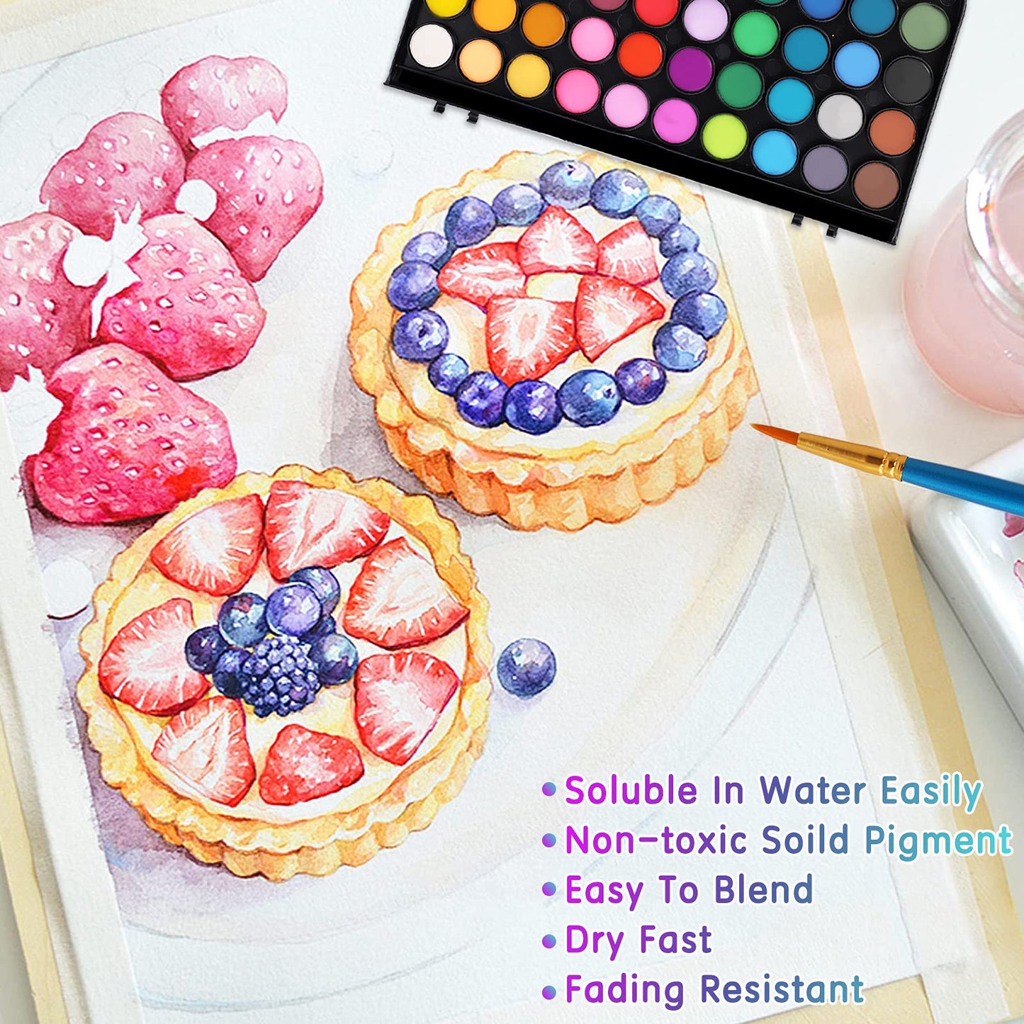 Blablaovy 48-Color Watercolor Paint Set with Brush, Water Brush Pen & Palette – Portable & Non-Toxic