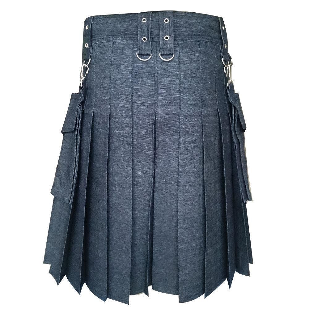 Black Detachable Pocket Denim Utility Kilt
