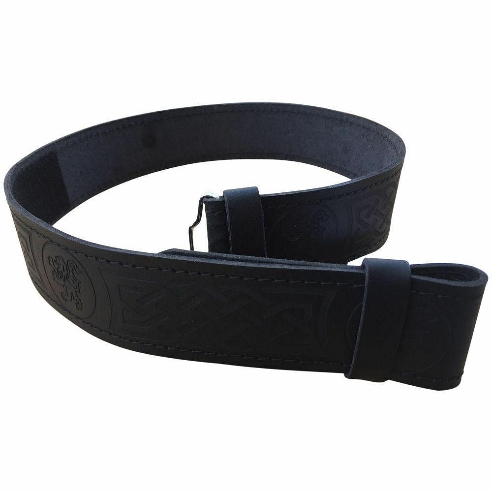 Black Leather Kilt Belt Embossed Celtic Scottish Thistle Belts Lion Rampant