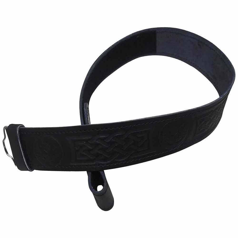 Black Leather Kilt Belt Embossed Celtic Scottish Thistle Belts Lion Rampant