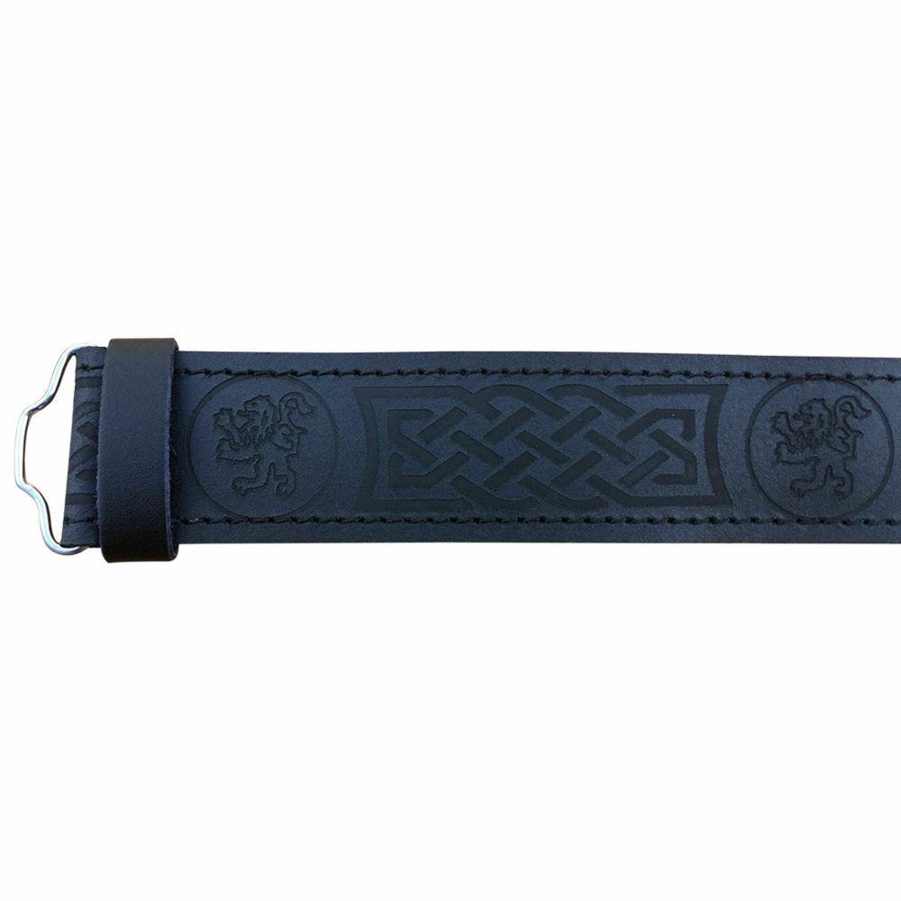 Black Leather Kilt Belt Embossed Celtic Scottish Thistle Belts Lion Rampant