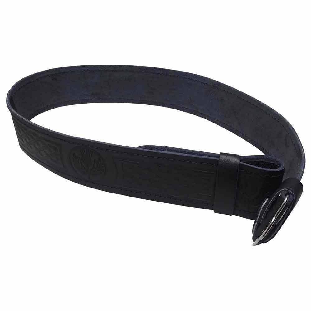 Black Leather Kilt Belt Embossed Celtic Scottish Thistle Belts Lion Rampant