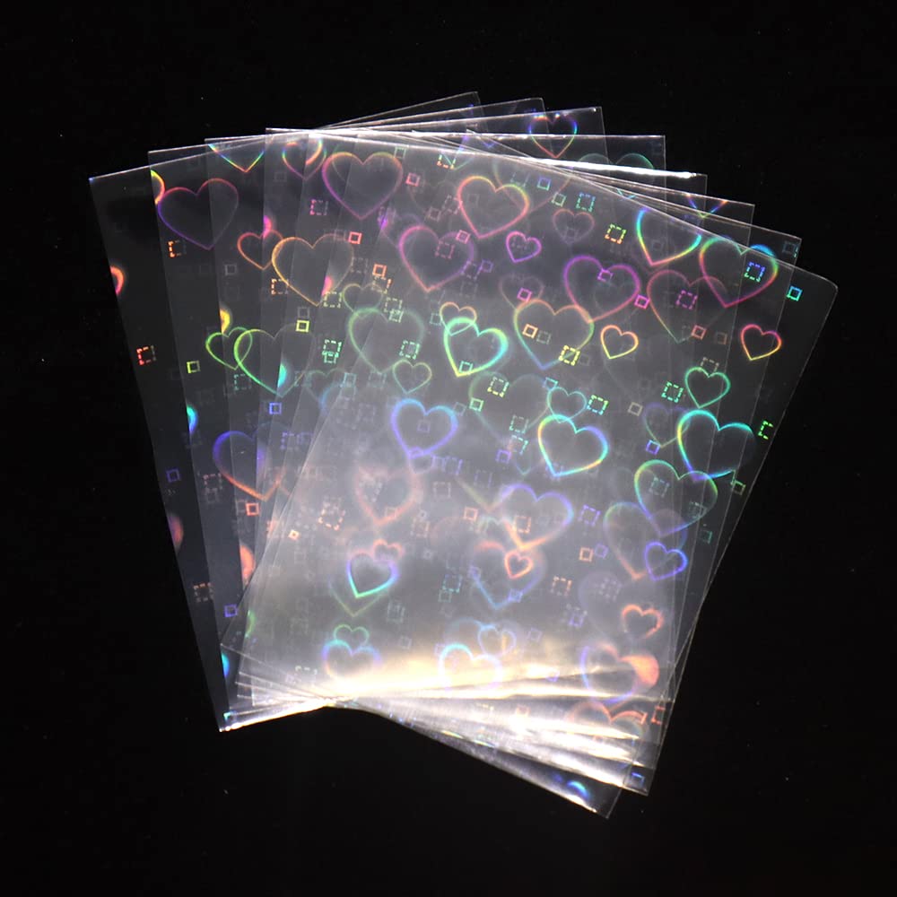 Black Lotus Heart-Shape Laser Flashing Card Sleeves 56x88mm – 100pcs, Acid-Free & PVC-Free Kpop Card Protectors