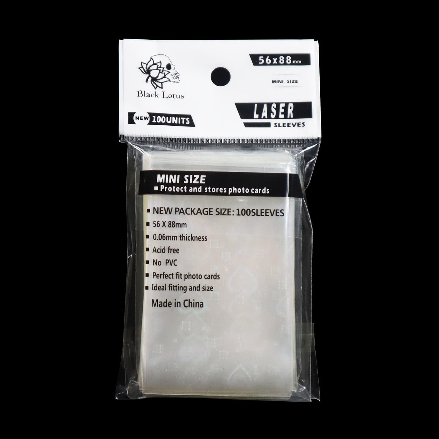 Black Lotus Heart-Shape Laser Flashing Card Sleeves 56x88mm – 100pcs, Acid-Free & PVC-Free Kpop Card Protectors