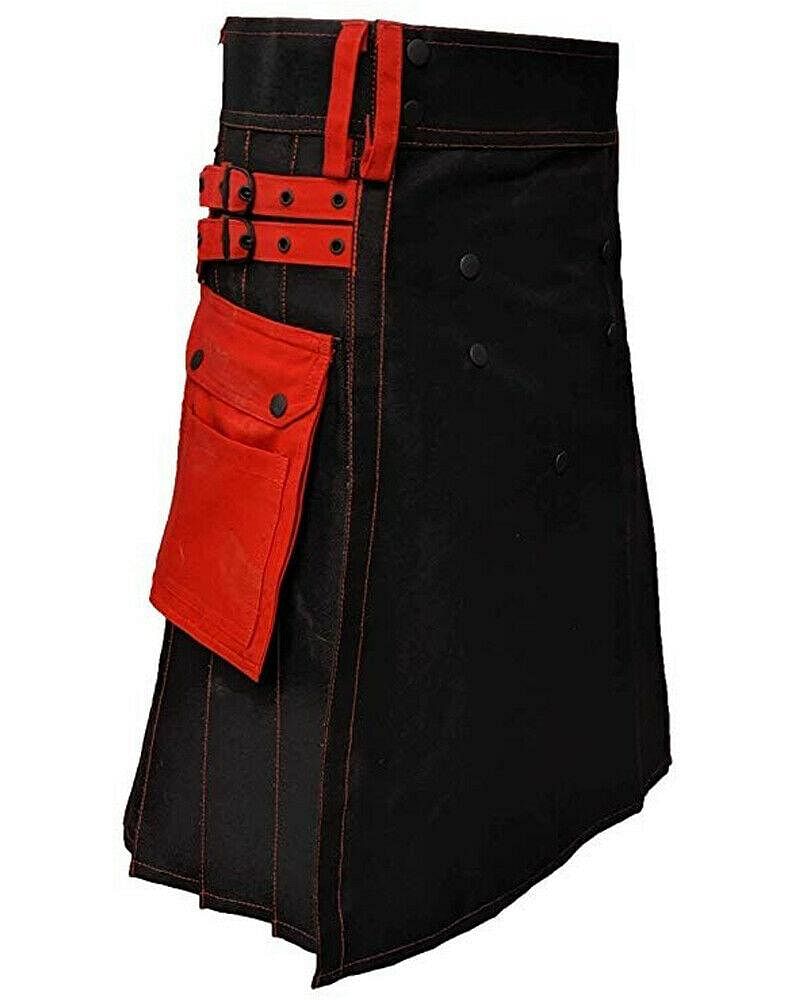 Black & Red Cotton Fashion / Sports Utility Great Scottish Kilt For Men