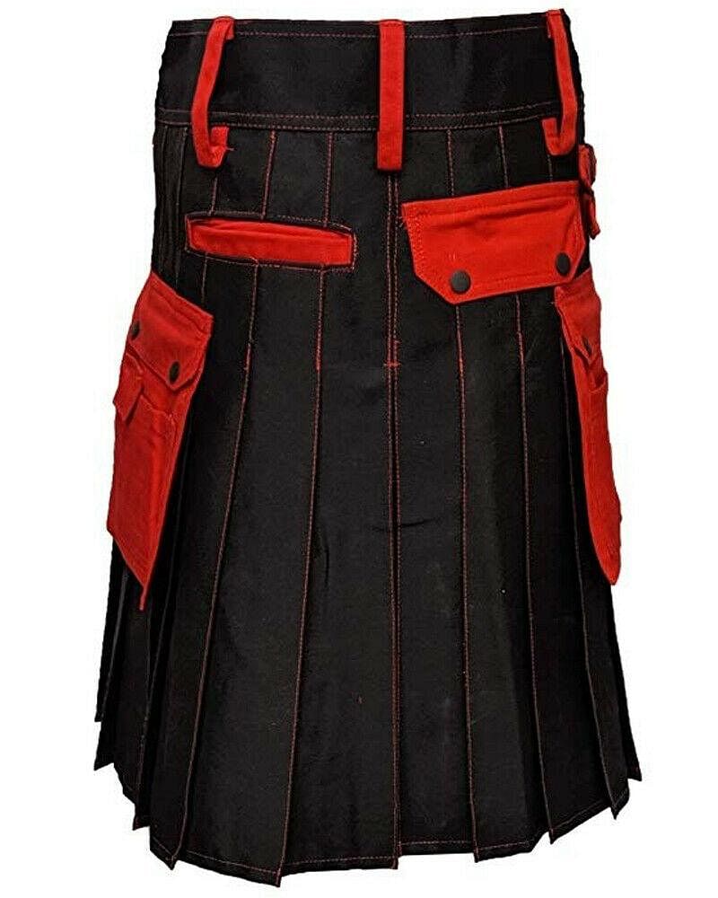 Black & Red Cotton Fashion / Sports Utility Great Scottish Kilt For Men