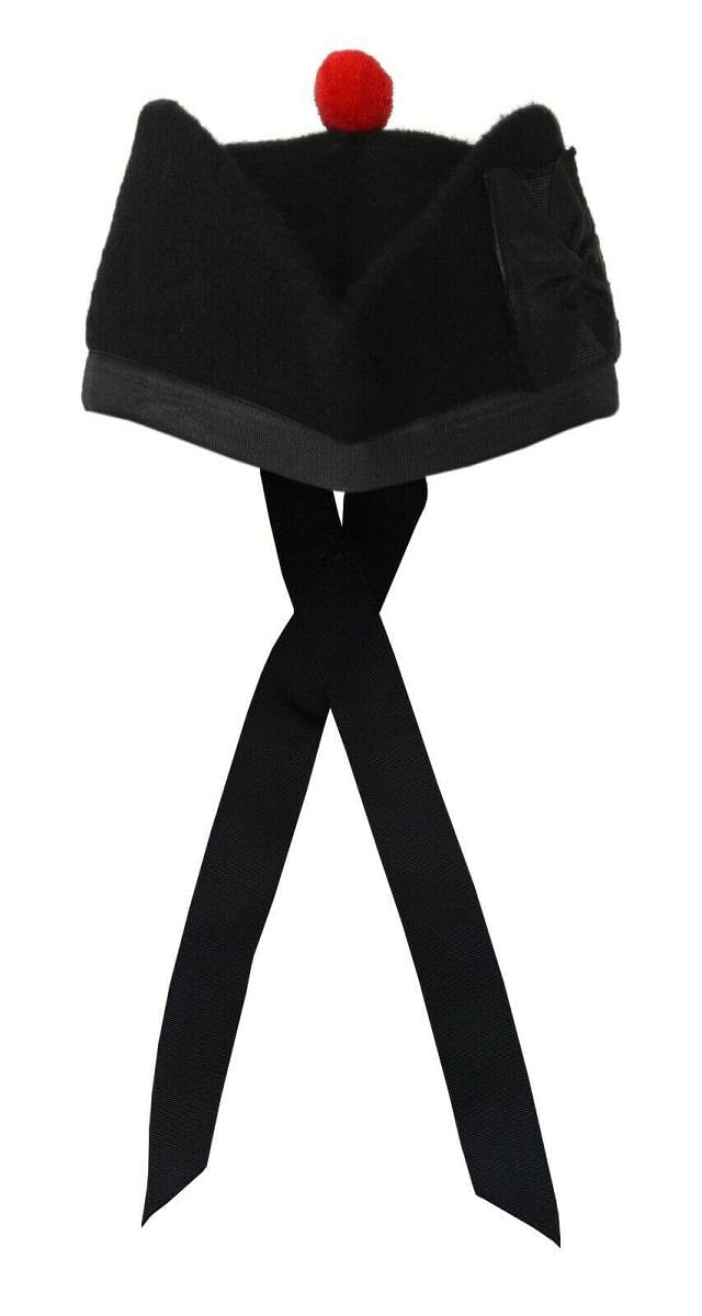 Black Scottish Highland Wear Acrylic Wool Traditional  Tartan Glengarry Cap / Hat