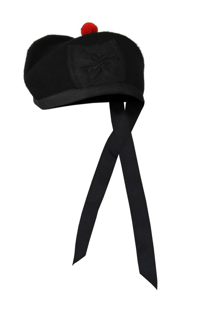 Black Scottish Highland Wear Acrylic Wool Traditional  Tartan Glengarry Cap / Hat