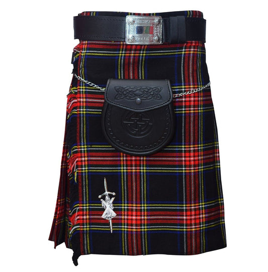 Black Stewart 8 Yard  Traditional Highland Tartan Scottish Men's Kilt Outfit Set