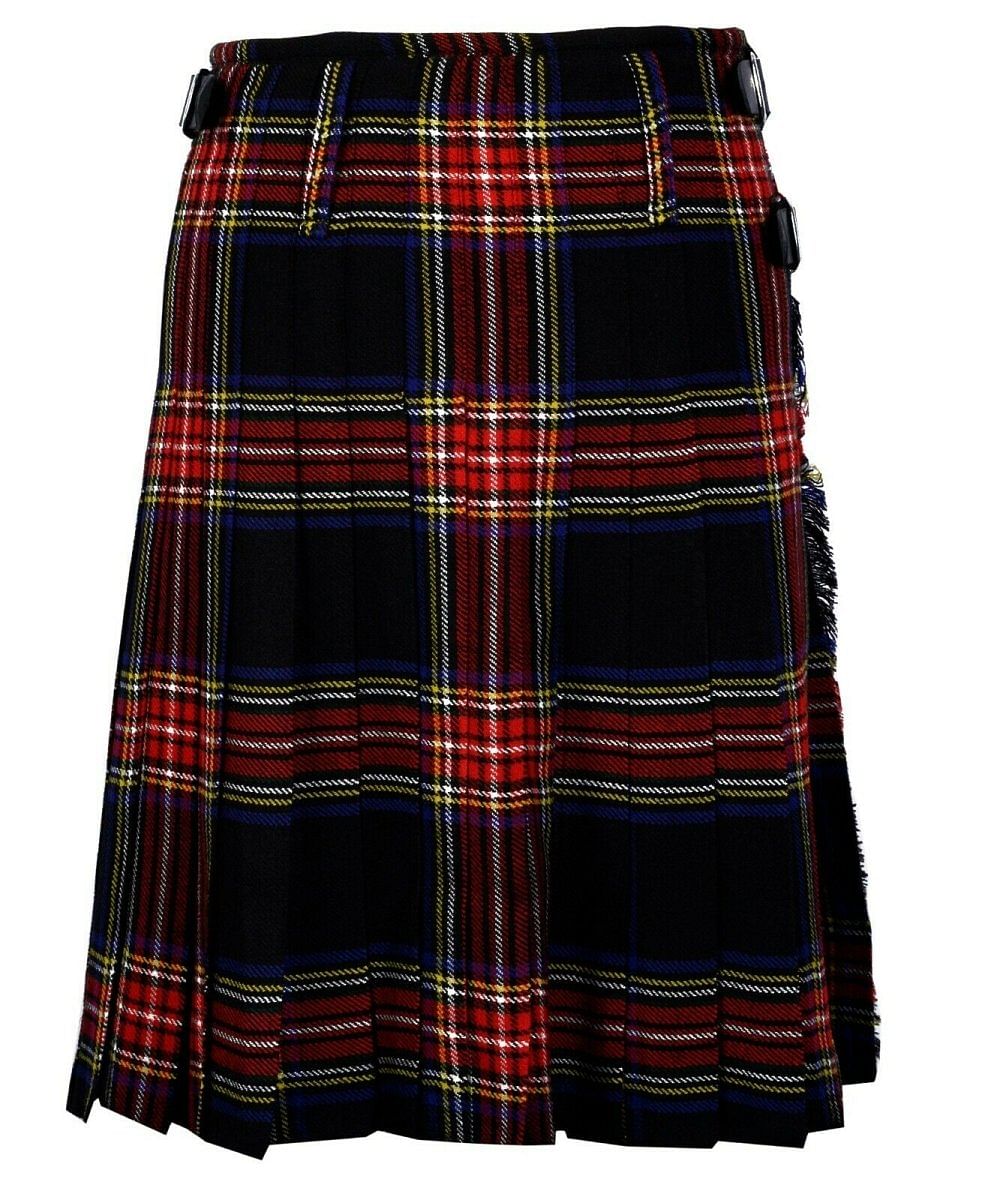 Black Stewart Tartan 8 Yard Handmade 16oz Traditional HeavyWeight Kilt 24" Drop