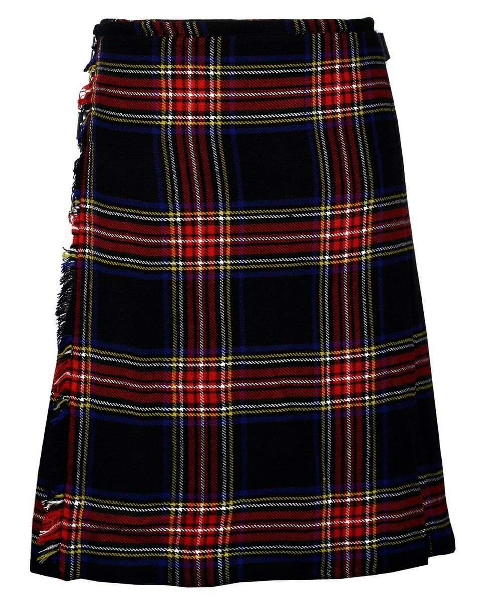 Black Stewart Tartan 8 Yard Handmade 16oz Traditional HeavyWeight Kilt 24" Drop