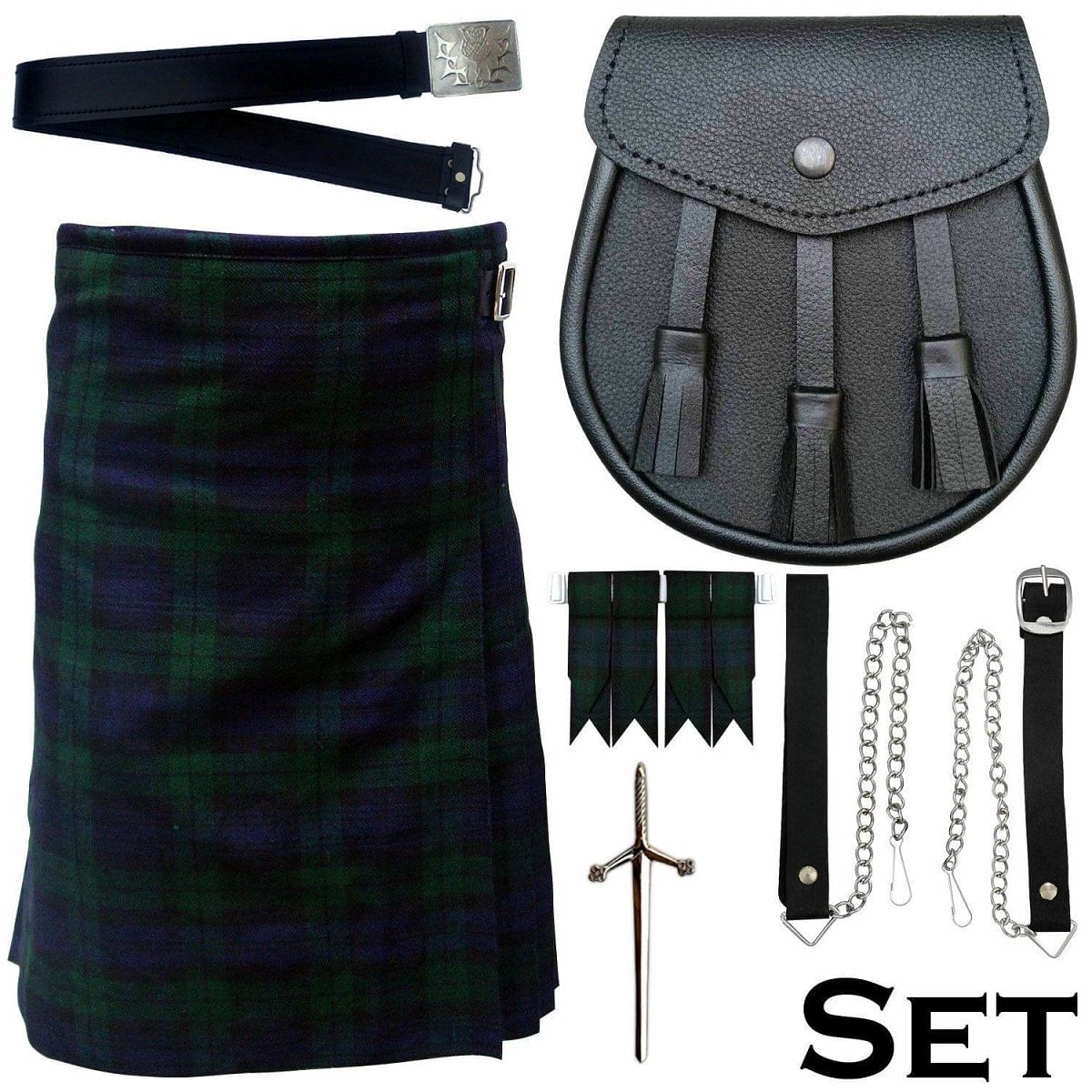 Black Watch Scottish Men's Kilt Outfit Set 7 in !