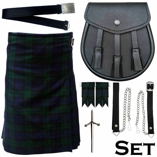 Black Watch Scottish Men's Kilt Outfit Set 7 in !