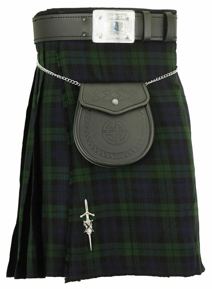 Black Watch Scottish Men's Traditional Highland Dress Tartan Kilt Outfit 9 Pieces