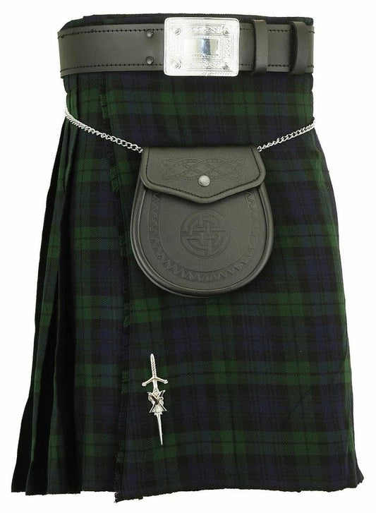 Black Watch Scottish Men's Traditional Highland Dress Tartan Kilt Outfit 9 Pieces