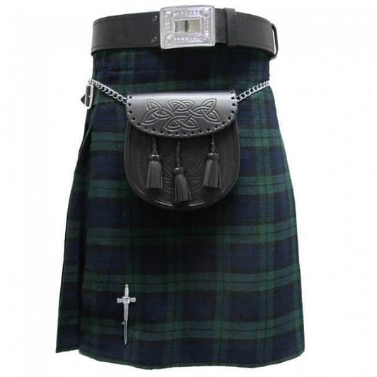 Black Watch Tartan  Traditional Scottish Men's Kilt Outfit Pin, Buckle, Belt, Sporran Set