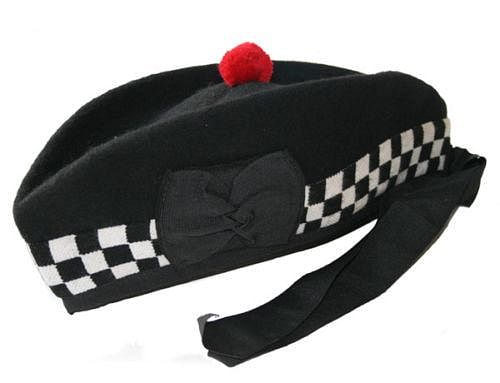 Black & White Diced Scottish Highland Wear Acrylic Wool Traditional  Tartan Glengarry Cap / Kilt Hat